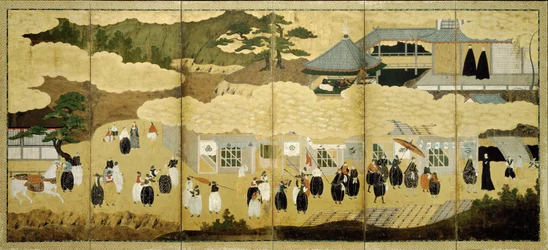 Aankomst van een Portugees schip. Nanban-scherm, ca. 1600