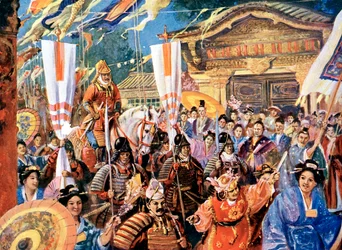 Artistieke impressie van Yorimoto, 12e-eeuwse Japanse krijger, 20e eeuw