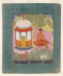 Asceet in een landschap, illustratie van de muzikale modus Bangali Ragini