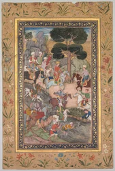 Babur ontmoet Sultan Ali Mirza bij de Kohik-rivier, uit een Babur-nama Herinneringen van Babur, ca. 159