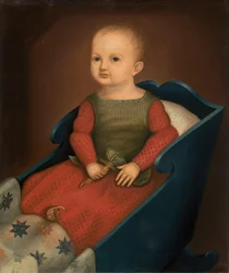 Baby in blauwe wieg