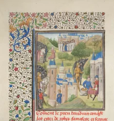 Boudewijn van Boulogne betreedt Edessa in februari 1098. Miniatuur uit de Historia van Willem van Tyrus, 1460s