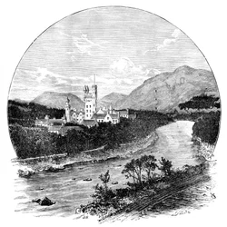 Balmoral Kasteel en de Rivier Dee, Schotland, ca. 1888