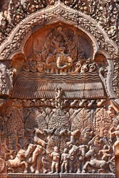Banteay Srei Tempel in Angkor, Cambodja. Fijn gesneden. Siem Reap, Cambodja
