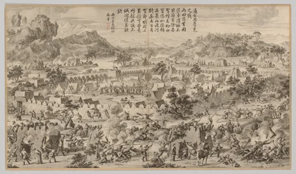 Slag bij Tunggushi Luke: uit Slagscènes van het Onderdrukken van de Opstanden..., c. 1765-1774