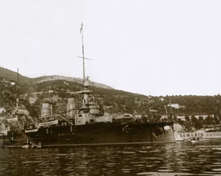 Slagschip in Villefranche, Frankrijk, ca. 1914-1918
