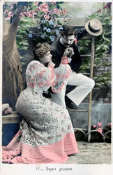 Wees voorzichtig, vintage Franse ansichtkaart