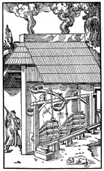 Balg die lucht aanvoert naar een smeltoven, 1556