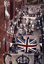 Blackfriars, Londen, versierd voor de kroning van koning George VI, 1937