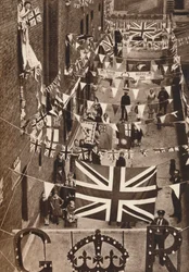 Blackfriars, Londen, versierd voor de kroning van koning George VI, 1937