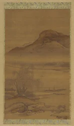 Aangemeerde boten op de nachtelijke rivier, Qing-dynastie, 18e eeuw.