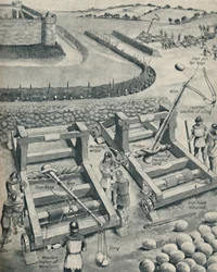 Bombarderen van een fort in Saksische tijden, ca. 1934