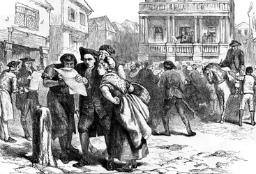 Bostonianen lezen de Stamp Act, 1765