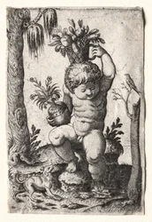 Jongen met fruitmand
