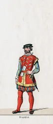 Brandon, kostuumontwerp voor Shakespeares toneelstuk, Henry VIII, 19e eeuw