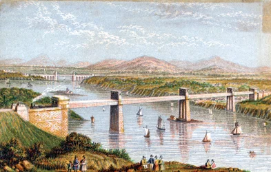 Britannia Buisbrug over Menai Straat, Wales, ca. 1850