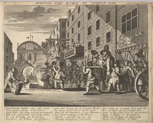 Het verbranden van de Rumps bij Temple Bar Plaat 11: Illustraties bij Samuel Butlers Hudibras