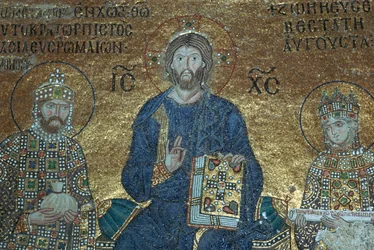 Byzantijns mozaïek dat Christus toont tussen aardse heersers, 12e eeuw