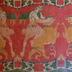 Byzantijnse zijde met een motief van een held en een leeuw