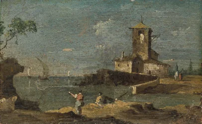Capriccio met een Vierkante Toren en Twee Huizen