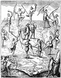 Kapitein John Smith gevangen genomen door de Indianen, Virginia, 1607, ca. 1880