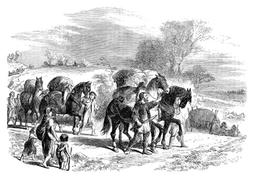 Brood naar Londen dragen op pakpaarden, ca. 1895