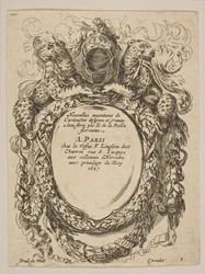 Cartouche met titel: Nouvelles inventions de Cartouches, 17e eeuw