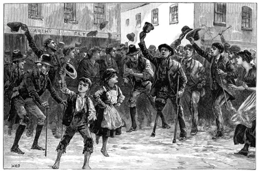 Juichend voor de naam van Lord Randolph Churchill bij het horen van zijn ontslag, Loughrea, Ierland, 1887