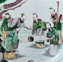 Chinese schaal met een waarzeggerijscène, 17e eeuw
