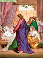 Christus wekt de dochter van Jairus, gouverneur van de synagoge, op uit de dood, midden 19e eeuw
