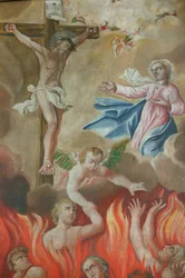 Kerk van Saint-Nicolas de Veroce. Kruisiging, Saint Nicolas de Veroce, Frankrijk