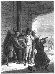 Claude Chappe demonstreert zijn optische telegraaf semafoorsysteem in 1793 c1870
