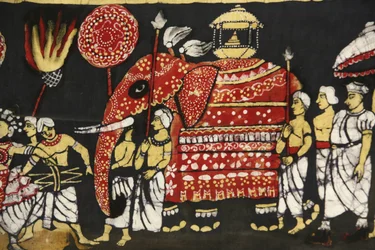 Doekprint met afbeelding van de heilige Boeddha tand relikwie pelgrimstocht in Kandy, Sri Lanka Parijs Frankrijk