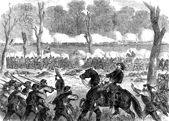 Confederate Generaal Hood gewond in de slag bij Chickamauga, Amerikaanse Burgeroorlog, 1863