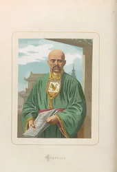 Confucius. Uit: Hombres y mujeres celebres de todos los tiempos door Juan Landa, 1875-1877