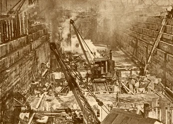 Constructie van een droogdok in Swansea, c1930