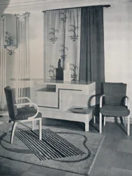 Hoek van een kamer ontworpen door Hayes Marshall voor Fortnum & Mason Ltd., Londen, 1936