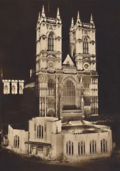 Feestverlichting voor de kroning - Westminster Abbey, 1937