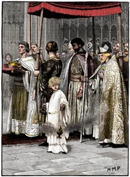Kroning van Richard I in Westminster Abbey in 1189, circa 1880