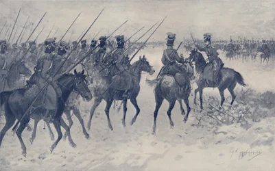 Kozakken wachten op een Franse cavalerieaanval