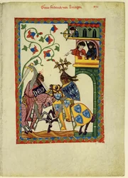 Graaf Friedrich II von Leiningen uit de Codex Manesse, tussen 1305 en 1340