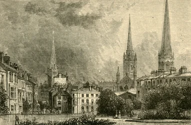 Coventry - De torenspitsen van Trinity, St. Michaels en Christ Church, 1898
