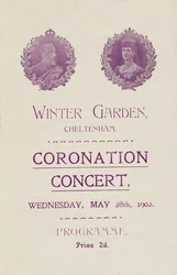 Omslag van het programma voor een kroningsconcert in de Winter Garden, Cheltenham, 1902