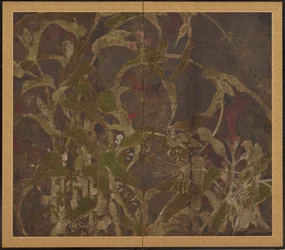 Hanekammen, maïs en ochtendglorie, Momoyama periode, 1568-1615