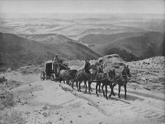 Oversteek van San Marcos Pass, Californië, ca. 1897