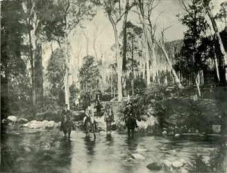 De rivier oversteken, nabij Buffalo Falls, 1901