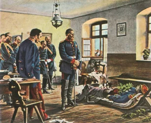 Kroonprins Friedrich Wilhelm met het lichaam van Generaal Douay