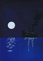 Cruiseschip op zee bij maanlicht, 1909