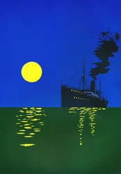 Cruiseschip op zee met zon, 1909