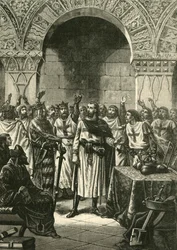 Kruisvaarders verkondigen Godfried van Bouillon koning van Jeruzalem, 1890